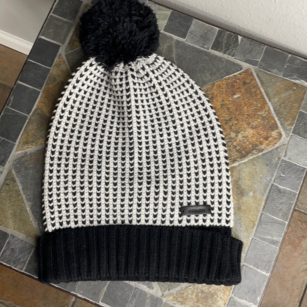 Coach Black & White Tuckster Stocking Cap